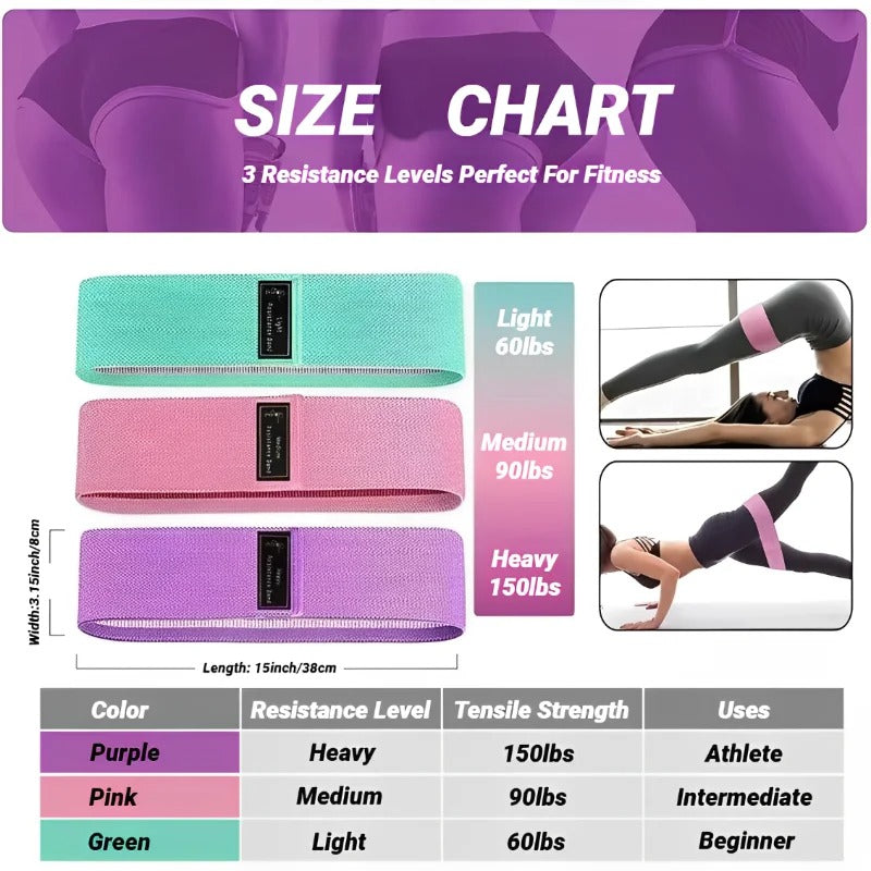 3Pcs Fabric Resistance Hip Booty Bands Glute